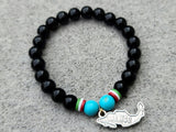Black Obsidian and Turquoise gemstone bracelets with a Mexico charm